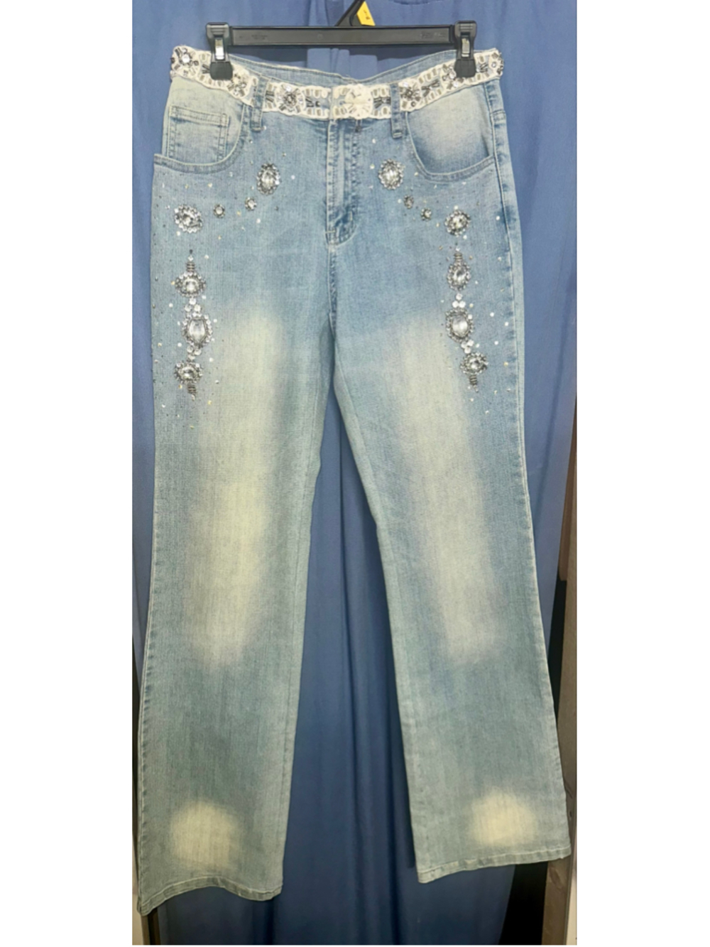 Women's Cache Luxe Embellished Jeans Size 6 Blue Silver